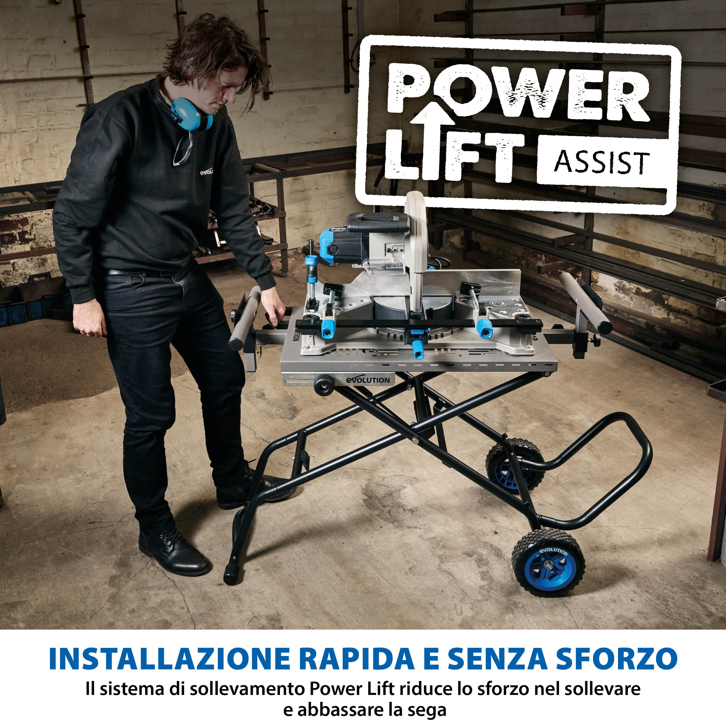 Troncatrice per metallo da 355 mm Evolution S355MCS + Supporto con ruote MCSSTAND