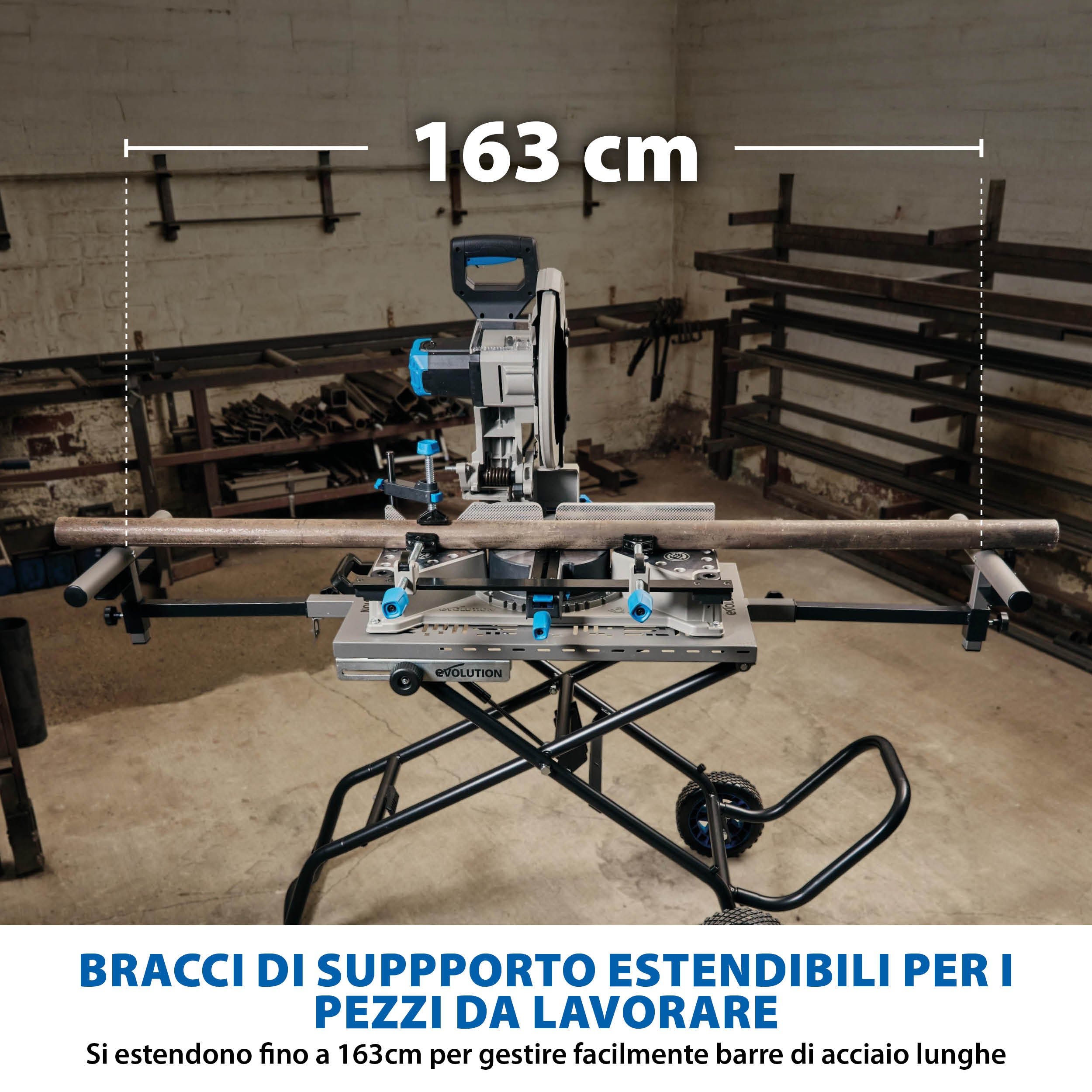 Troncatrice per metallo da 355 mm Evolution S355MCS + Supporto con ruote MCSSTAND