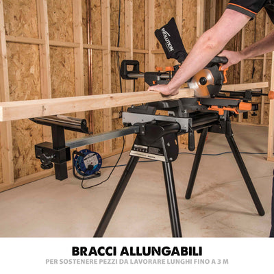 Pacchetto Evolution: Troncatrice radiale angolare R210SMS+ con lama multi-materiale TCT + Supporto universale