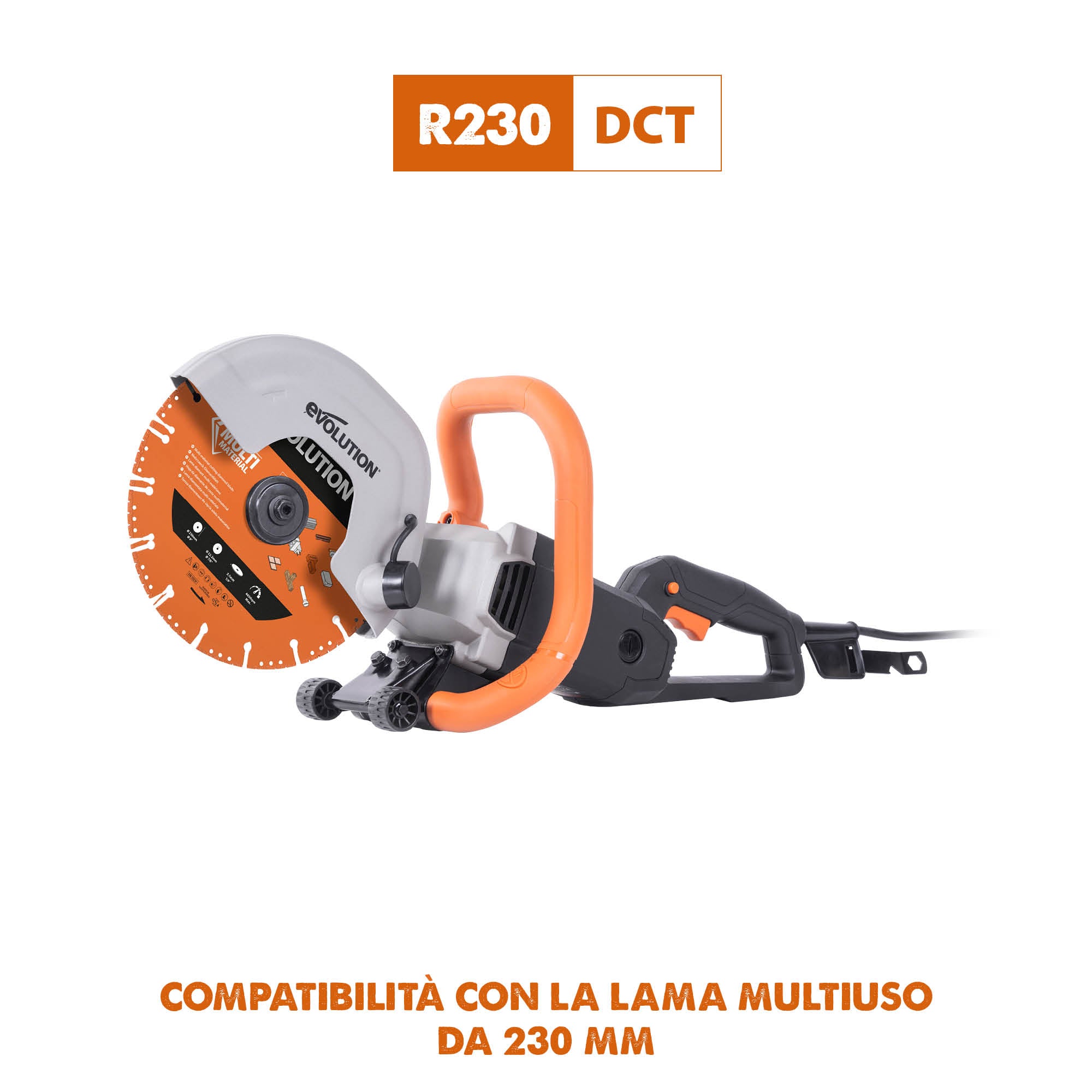 Disco diamantato per demolizione multi-materiale, segmentato, 230mm, alesaggio 22,2mm, Evolution per troncatrici per calcestruzzo