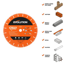 Disco diamantato per demolizione multi-materiale, segmentato, 300mm, alesaggio 22,2mm, Evolution per troncatrici per calcestruzzo