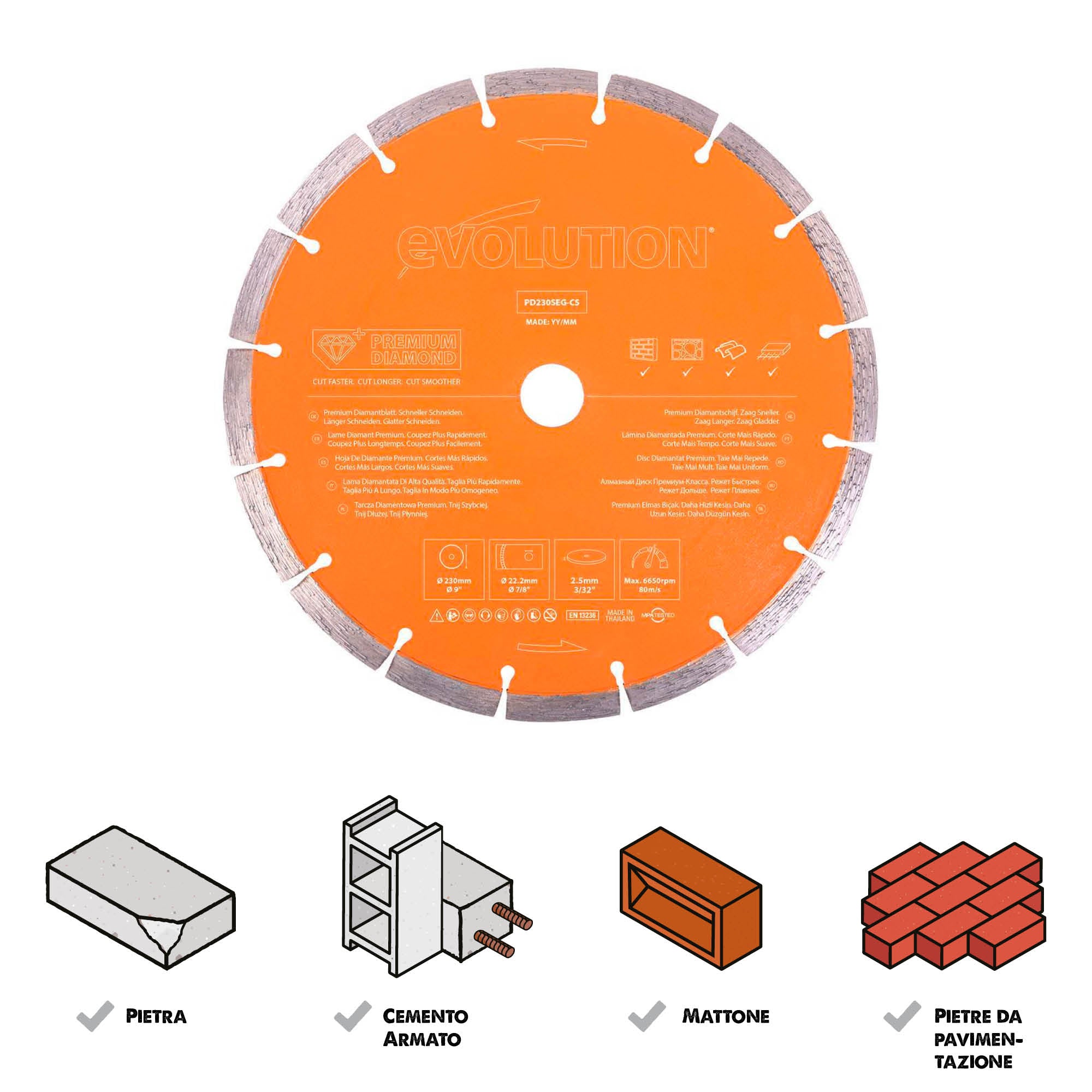 Disco diamantato premium segmentato 230mm foro 22,2mm
