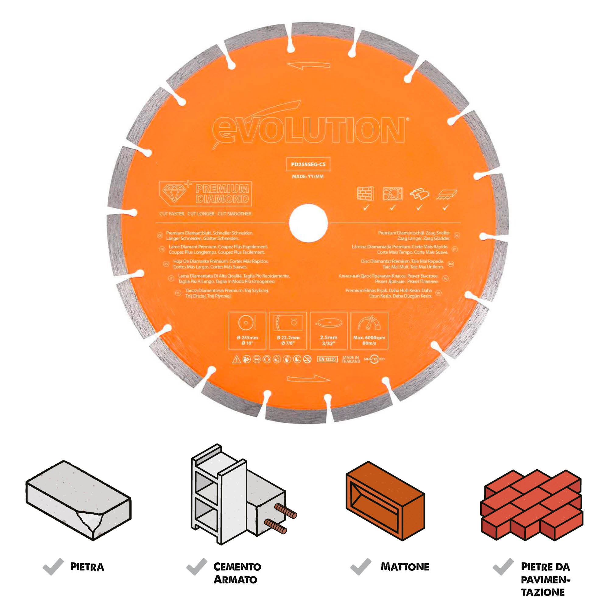 Disco diamantato premium segmentato 255mm foro 22,2mm