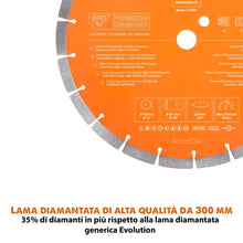 Disco diamantato premium segmentato da 300 mm con foro da 22,2 mm Evolution per sega circolare per calcestruzzo