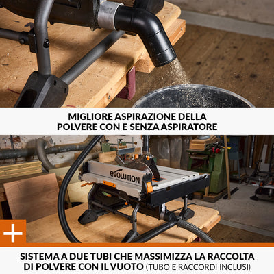 Banco sega R255TBL+ 1800W con lama da 255mm multi-materiale TCT + Supporto portatile con ruote