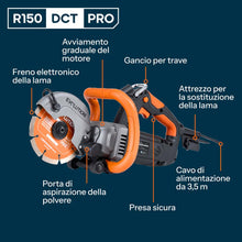 Sega elettrica per cemento da 150mm con sistema anti-polvere ad acqua e disco diamantato ad alta resistenza | R150DCT-PRO