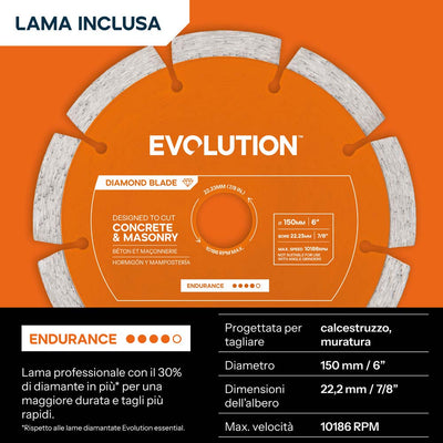 Sega elettrica per cemento da 150mm con disco diamantato Endurance | R150DCT