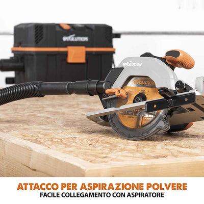 Sega circolare a batteria 165mm Evolution R165CCS-Li con lama multi-materiale TCT, batteria da 4Ah e caricabatterie rapido.