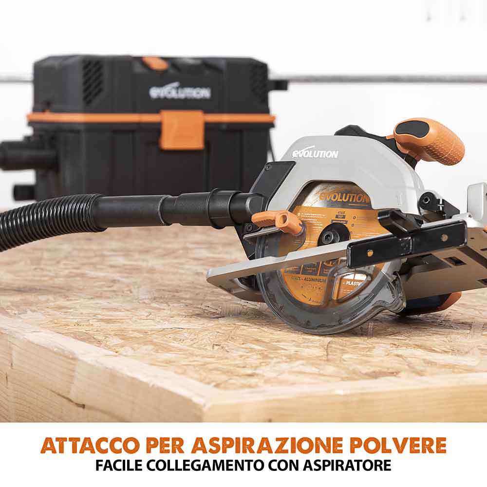 Sega circolare a batteria 165mm Evolution R165CCS-Li con lama multi-materiale TCT, batteria da 4Ah e caricabatterie rapido.