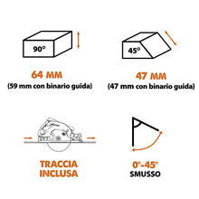 Sega circolare Evolution R185CCSX con lama da 185mm multi-materiale TCT e binari guida da 1,02m