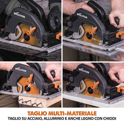 Sega circolare Evolution R185CCSX con lama da 185mm multi-materiale TCT e binari guida da 1,02m