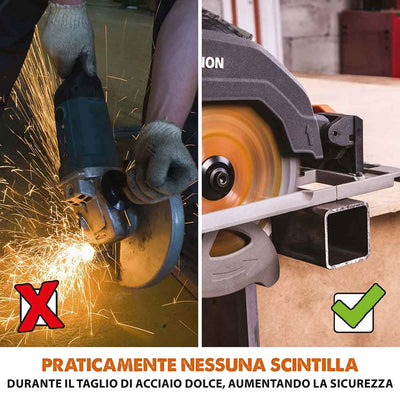 Sega circolare Evolution R185CCSX con lama da 185mm multi-materiale TCT e binari guida da 1,02m