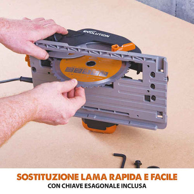 Sega circolare Evolution R185CCSX con lama da 185mm multi-materiale TCT e binari guida da 1,02m