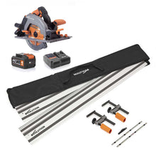 Pacchetto Evolution: Sega circolare a batteria 185mm R185CCSX-Li con batteria da 4Ah e caricabatterie + guida di taglio 2,8 metri