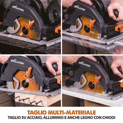 Pacchetto Evolution: Sega circolare R185CCSX+ con lama da 185mm multi-materiale TCT + borsa per il trasporto + Binari guida al taglio universali da 2,8 m