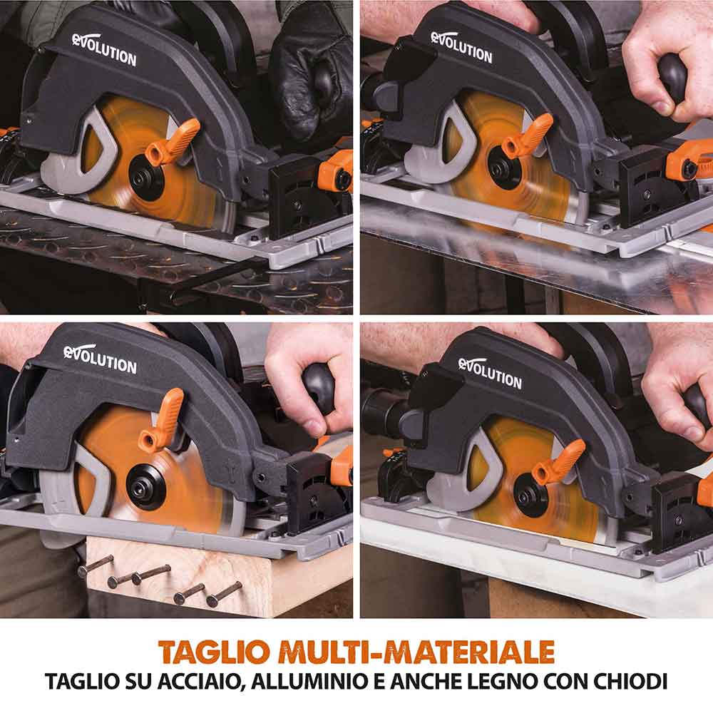 Pacchetto Evolution: Sega circolare R185CCSX+ con lama da 185mm multi-materiale TCT + borsa per il trasporto + Binari guida al taglio universali da 2,8 m