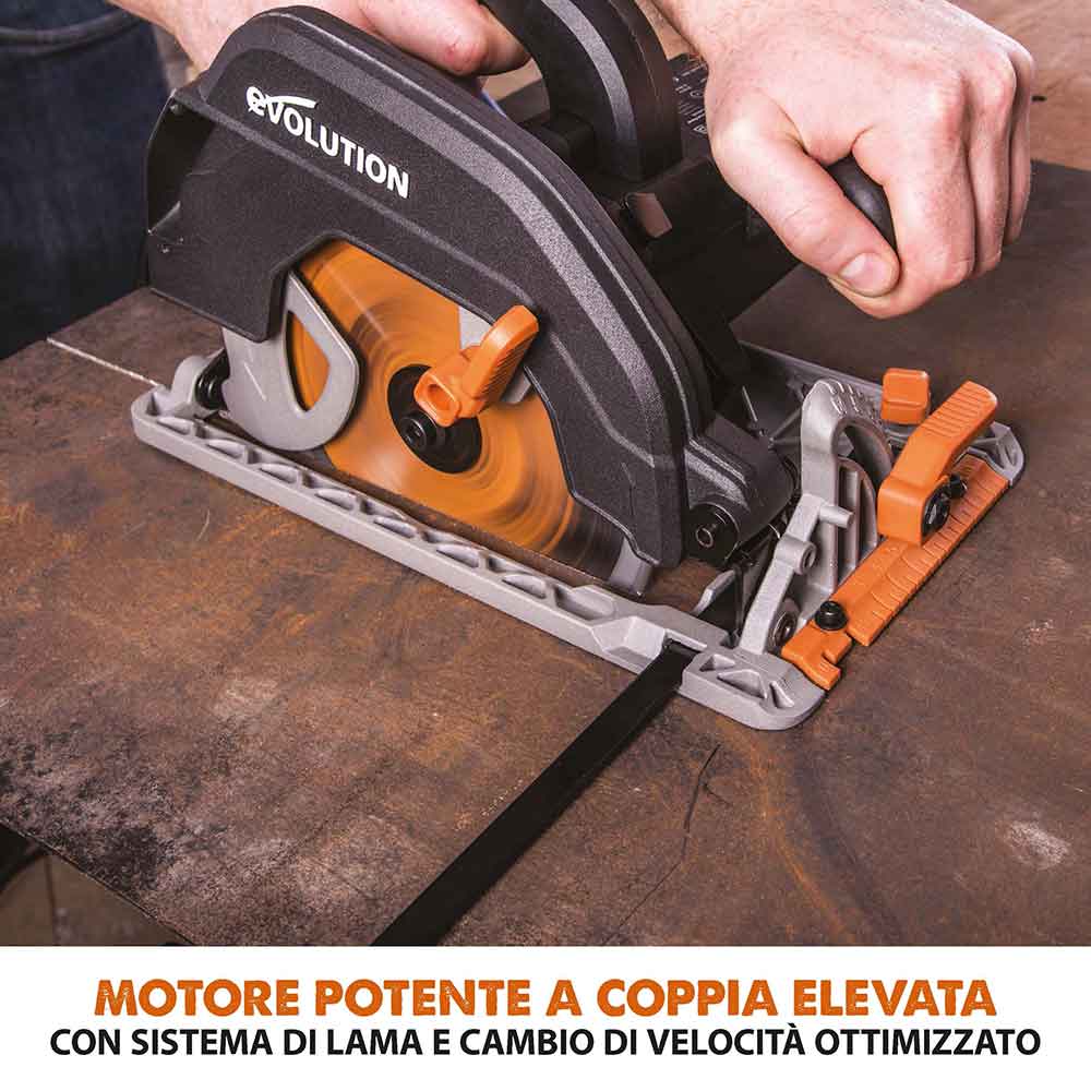 Pacchetto Evolution: Sega circolare R185CCSX+ con lama da 185mm multi-materiale TCT + borsa per il trasporto + Binari guida al taglio universali da 2,8 m