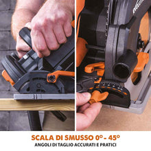 Pacchetto Evolution: Sega circolare R185CCSX+ con lama da 185mm multi-materiale TCT + borsa per il trasporto + Binari guida al taglio universali da 2,8 m