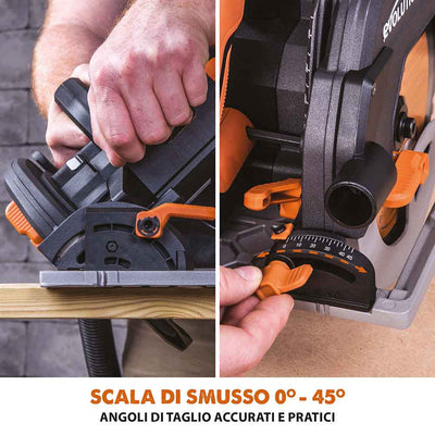 Pacchetto Evolution: Sega circolare R185CCSX+ con lama da 185mm multi-materiale TCT + borsa per il trasporto + Binari guida al taglio universali da 2,8 m