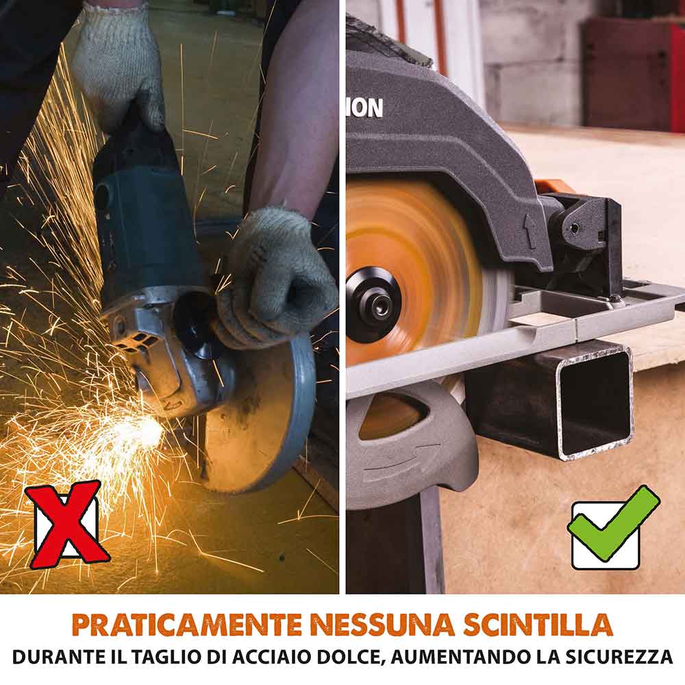 Pacchetto Evolution: Sega circolare R185CCSX+ con lama da 185mm multi-materiale TCT + borsa per il trasporto + Binari guida al taglio universali da 2,8 m