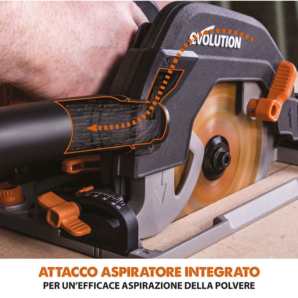 Pacchetto Evolution: Sega circolare R185CCSX+ con lama da 185mm multi-materiale TCT + borsa per il trasporto + Binari guida al taglio universali da 2,8 m
