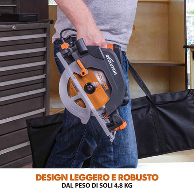 Pacchetto Evolution: Sega circolare R185CCSX+ con lama da 185mm multi-materiale TCT + borsa per il trasporto + Binari guida al taglio universali da 2,8 m