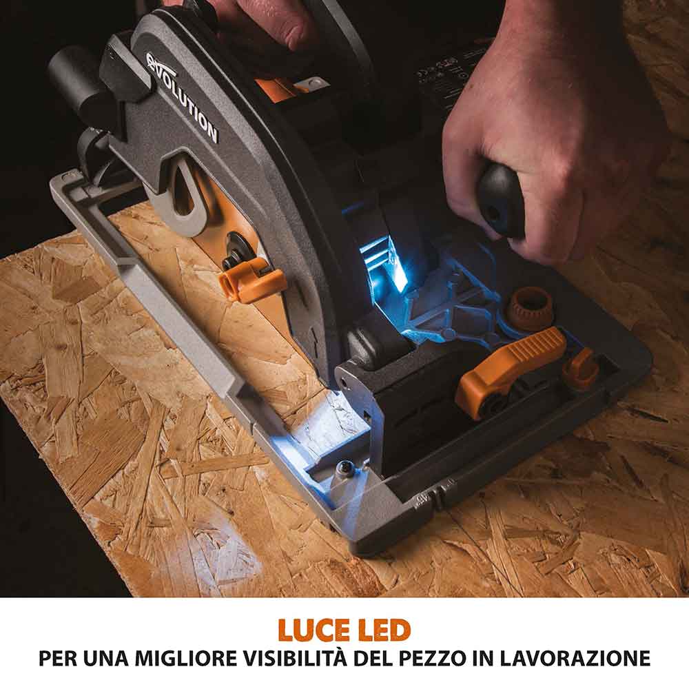 Pacchetto Evolution: Sega circolare R185CCSX+ con lama da 185mm multi-materiale TCT + borsa per il trasporto + Binari guida al taglio universali da 2,8 m