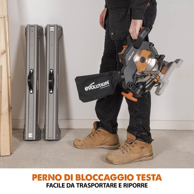 Troncatrice angolare a batteria Evolution R185CMS-Li da 185 mm con lama multi-materiale TCT, batteria da 4 Ah e caricabatterie
