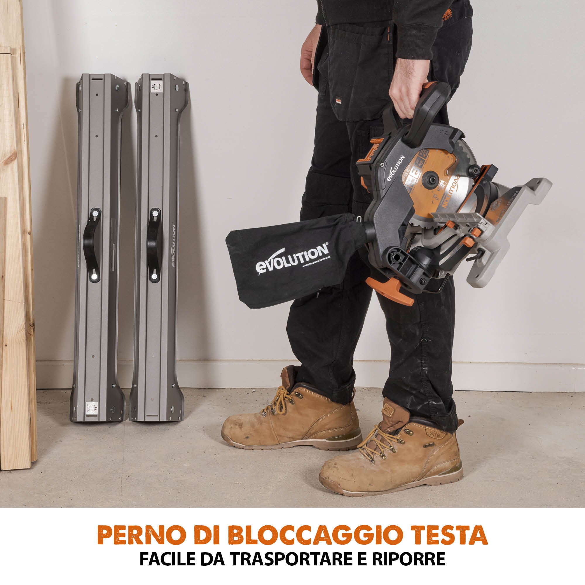 Troncatrice angolare a batteria Evolution R185CMS-Li da 185 mm con lama multi-materiale TCT, batteria da 4 Ah e caricabatterie