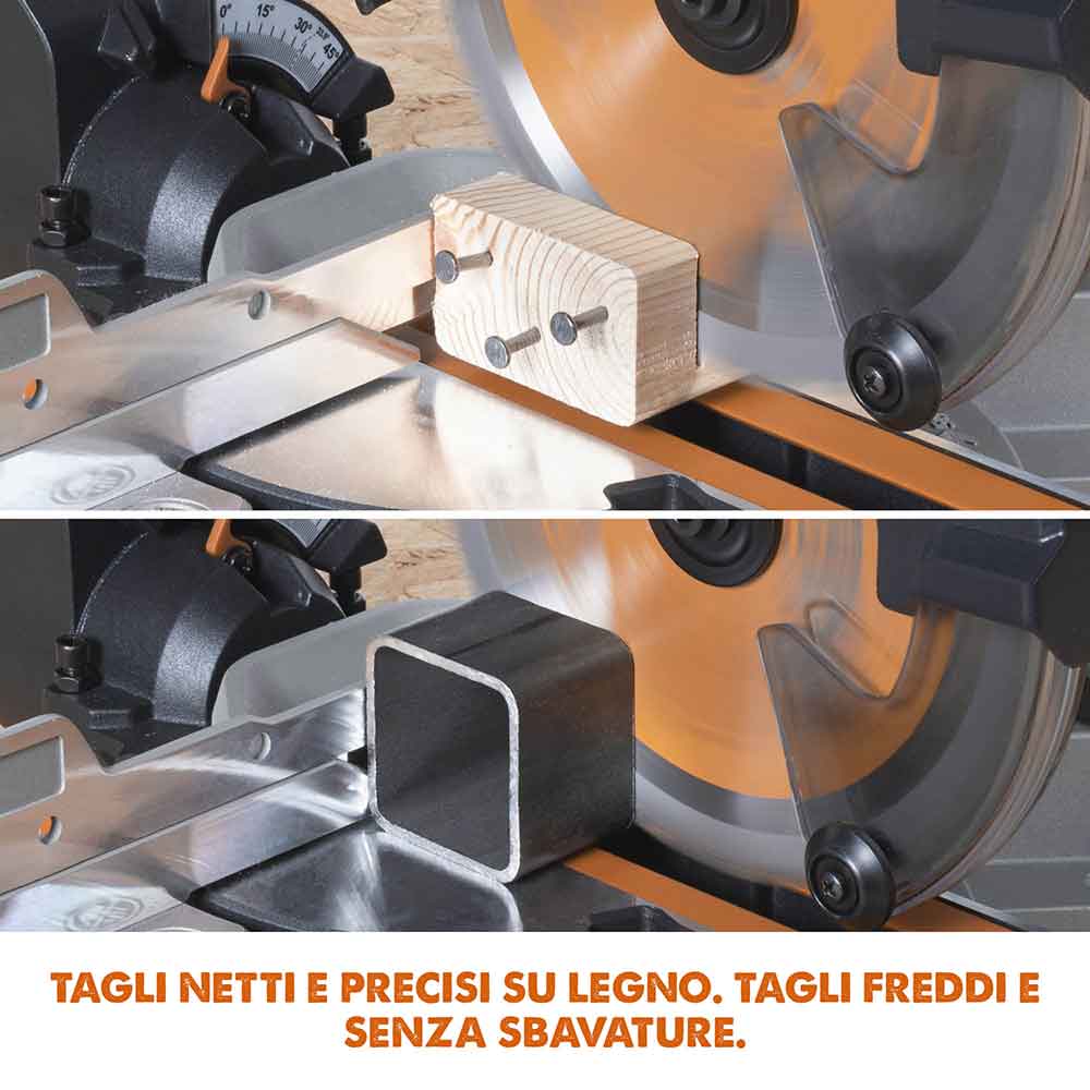 Troncatrice radiale angolare a batteria Evolution R185SMS-Li da 185 mm con lama multi-materiale TCT senza batteria e caricabatterie rapido