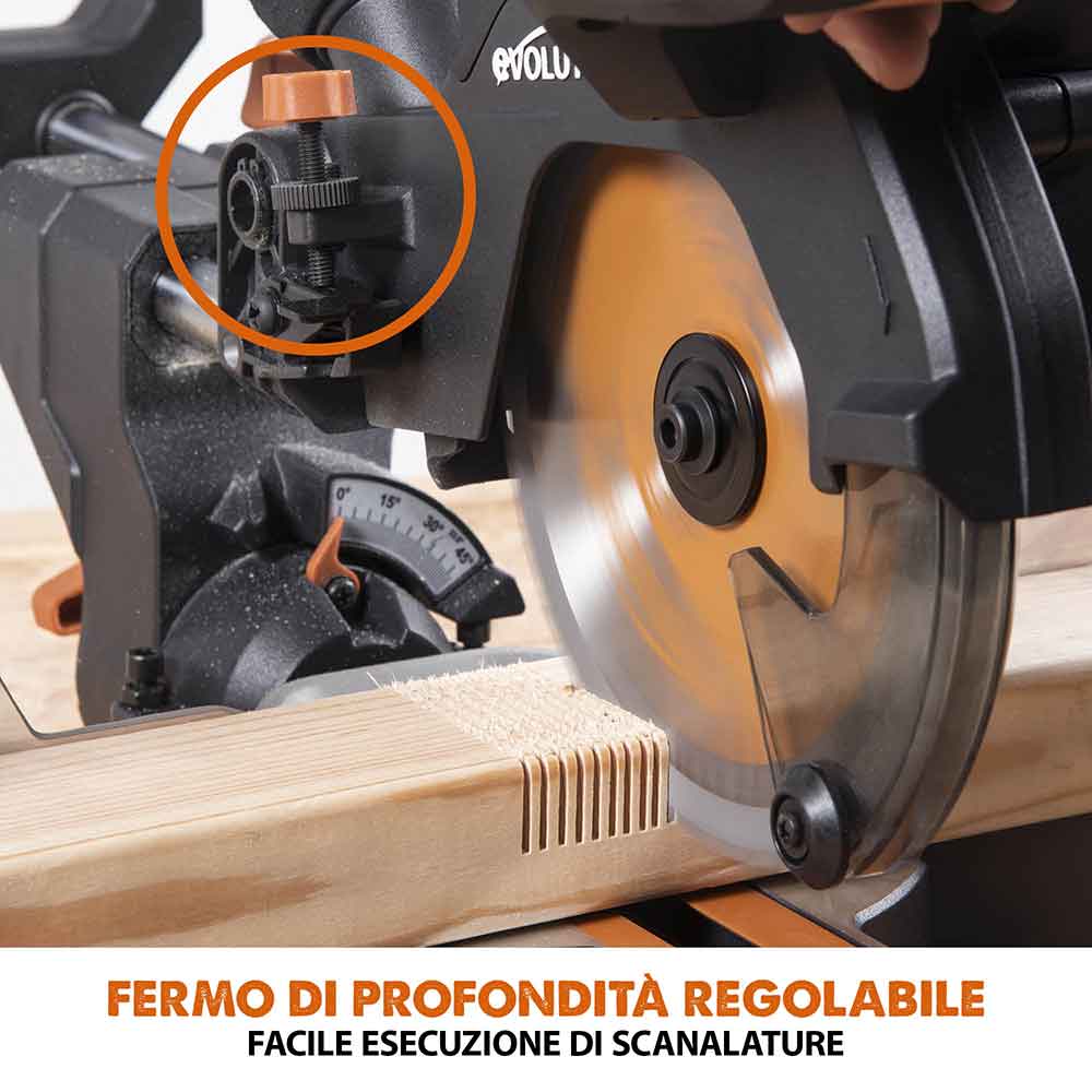 Troncatrice radiale angolare a batteria Evolution R185SMS-Li da 185 mm con lama multi-materiale TCT senza batteria e caricabatterie rapido