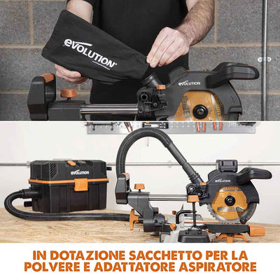 Troncatrice radiale angolare a batteria Evolution R185SMS-Li da 185 mm con lama multi-materiale TCT, batteria da 4 Ah e caricabatterie rapido