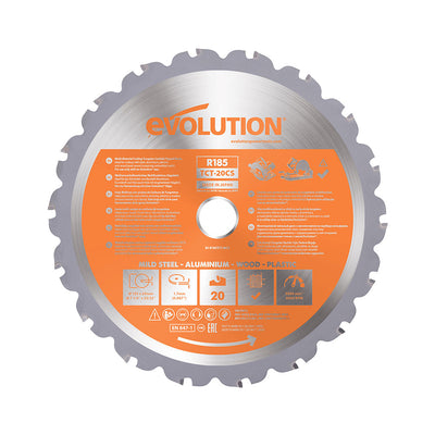 Lama multi-materiale TCT Evolution da 185 mm con 20 denti e foro da 20 mm per sega circolare