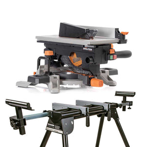 Pacchetto Evolution: Troncatrice angolare con piano superiore R210MTS-G2 lama da 210mm multi-materiale TCT + Supporto universale