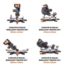 Pacchetto Evolution: Troncatrice radiale angolare R210SMS-300+ da 210 mm con Lama multi-materiale TCT + Supporto universale