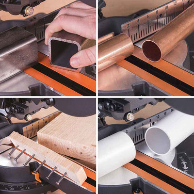 Pacchetto Evolution: Troncatrice radiale angolare R210SMS-300+ da 210 mm con Lama multi-materiale TCT + Supporto universale