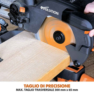 Pacchetto Evolution: Troncatrice radiale angolare R210SMS-300+ da 210 mm con Lama multi-materiale TCT + Supporto universale