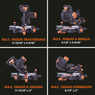 Pacchetto Evolution: Troncatrice radiale angolare R210SMS-300+ da 210 mm con Lama multi-materiale TCT + Supporto universale