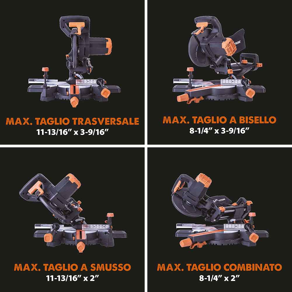 Pacchetto Evolution: Troncatrice radiale angolare R210SMS-300+ da 210 mm con Lama multi-materiale TCT + Supporto universale