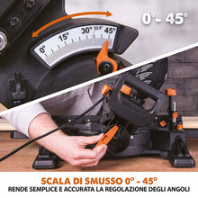 Pacchetto Evolution: Troncatrice radiale angolare R210SMS-300+ da 210 mm con Lama multi-materiale TCT + Supporto universale