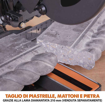 Pacchetto Evolution: Troncatrice radiale angolare R210SMS-300+ da 210 mm con Lama multi-materiale TCT + Supporto universale