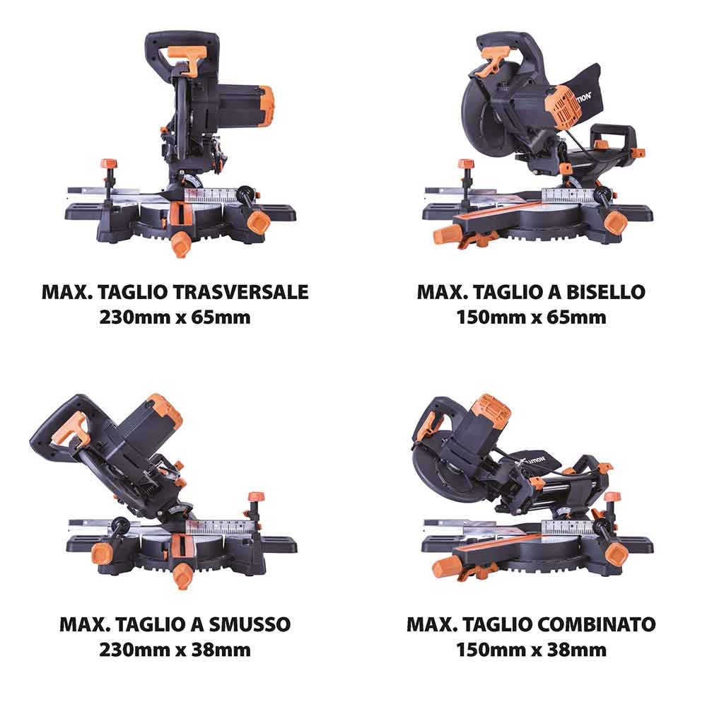 Pacchetto Evolution: Troncatrice radiale angolare R210SMS+ con lama multi-materiale TCT + Supporto universale