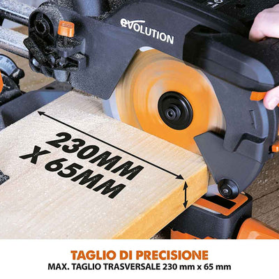 Pacchetto Evolution: Troncatrice radiale angolare R210SMS+ con lama multi-materiale TCT + Supporto universale