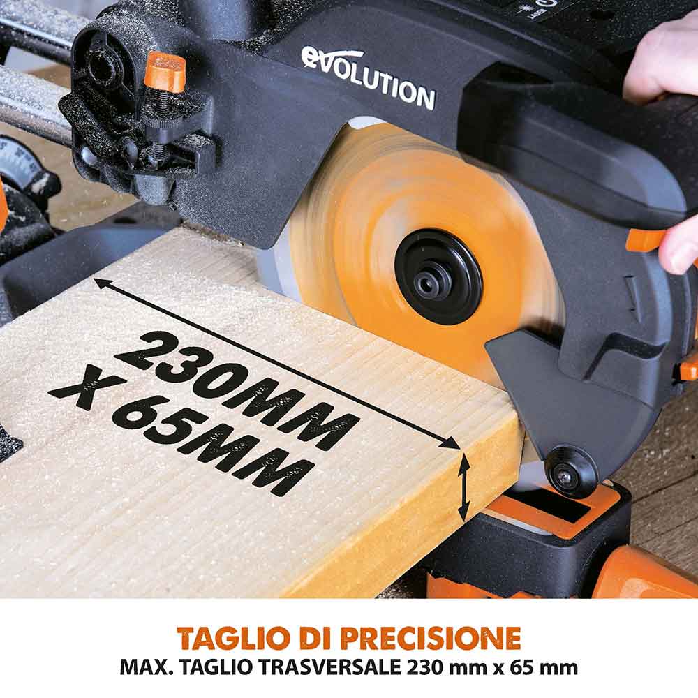 Pacchetto Evolution: Troncatrice radiale angolare R210SMS+ con lama multi-materiale TCT + Supporto universale