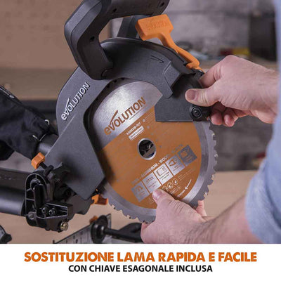 Pacchetto Evolution: Troncatrice radiale angolare R210SMS+ con lama multi-materiale TCT + Supporto universale