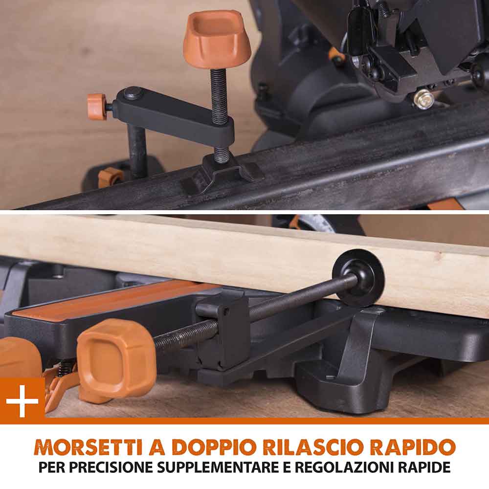 Pacchetto Evolution: Troncatrice radiale angolare R210SMS+ con lama multi-materiale TCT + Supporto universale