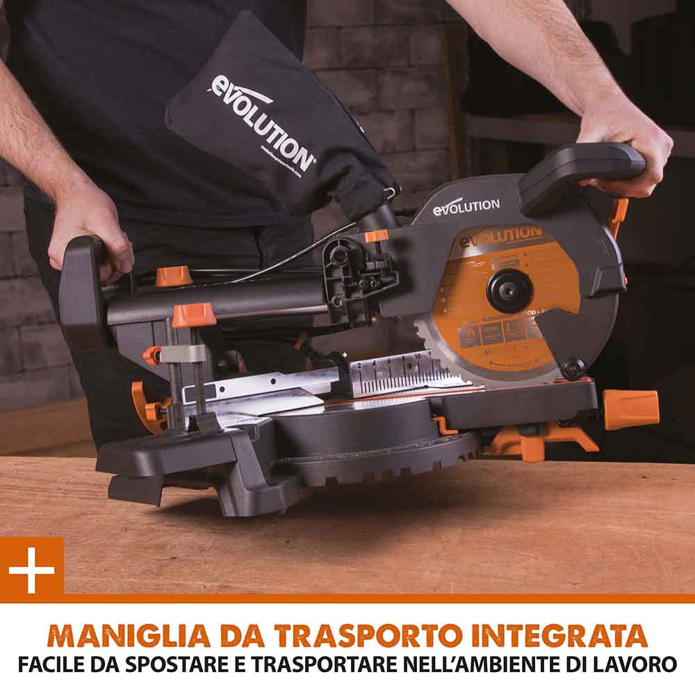 Pacchetto Evolution: Troncatrice radiale angolare R210SMS+ con lama multi-materiale TCT + Supporto universale