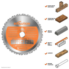Lama multi-materiale TCT Evolution da 210 mm con 24 denti e alesaggio da 25,4 mm per troncatrice angolare e sega da banco