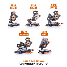 Lama multi-materiale TCT Evolution da 210 mm con 24 denti e alesaggio da 25,4 mm per troncatrice angolare e sega da banco