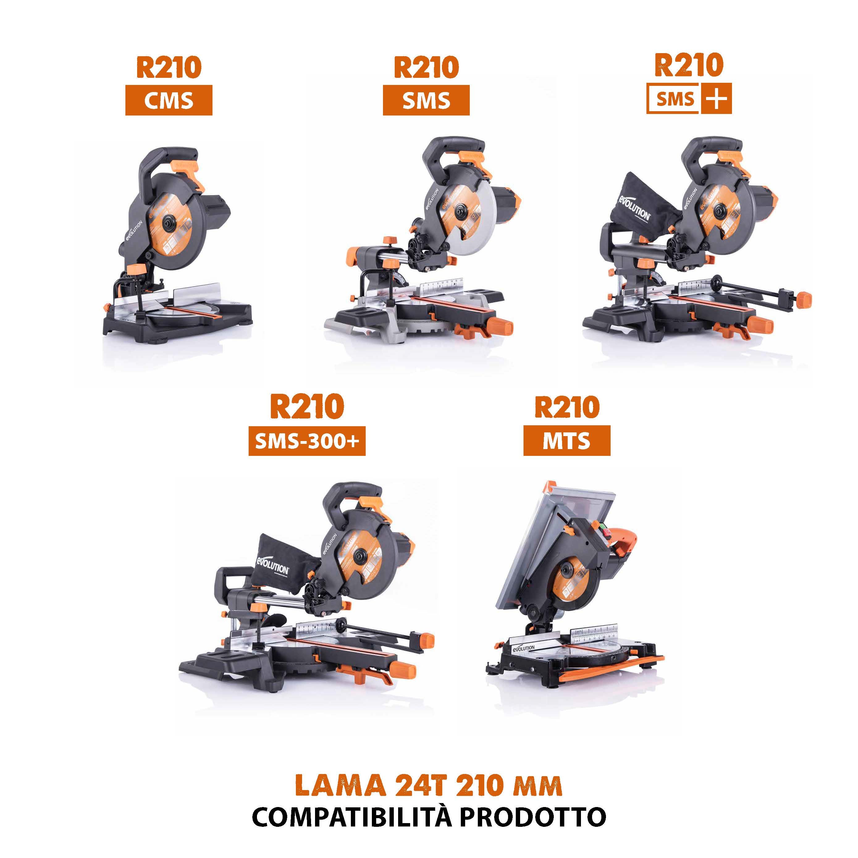 Lama multi-materiale TCT Evolution da 210 mm con 24 denti e alesaggio da 25,4 mm per troncatrice angolare e sega da banco